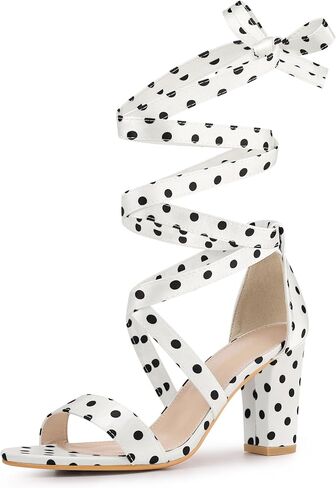 Allegra K Women's Polka Dots Strappy Heels Lace Up Chunky Heels Sandals in Saudi Arabia
