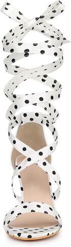 Allegra K Women's Polka Dots Strappy Heels Lace Up Chunky Heels Sandals in Saudi Arabia