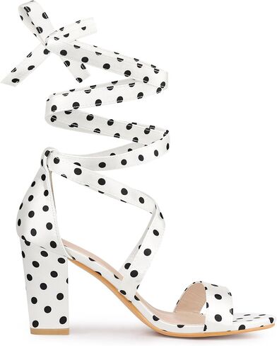 Allegra K Women's Polka Dots Strappy Heels Lace Up Chunky Heels Sandals in Saudi Arabia