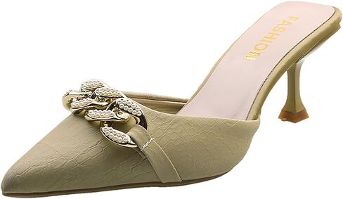 Women's Pointed Toe Kitten Heels Mule Sandals,Slip On Metal Decoration Mules Slides Backless Dress Sandals Sexy Party Pumps in Saudi Arabia