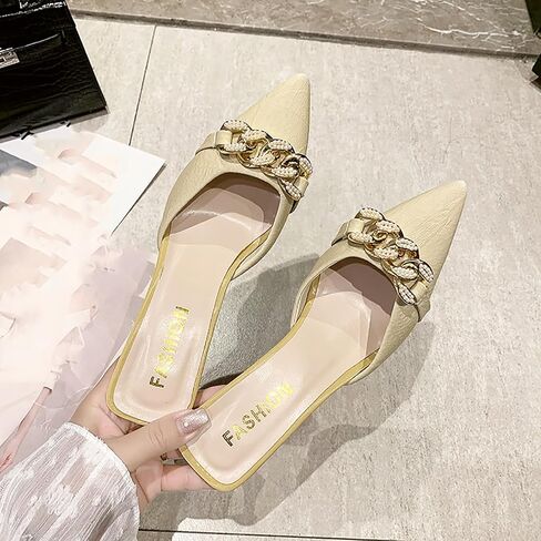 Women's Pointed Toe Kitten Heels Mule Sandals,Slip On Metal Decoration Mules Slides Backless Dress Sandals Sexy Party Pumps in Saudi Arabia