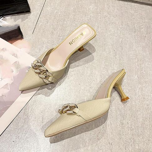 Women's Pointed Toe Kitten Heels Mule Sandals,Slip On Metal Decoration Mules Slides Backless Dress Sandals Sexy Party Pumps in Saudi Arabia