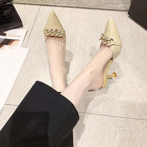 Women's Pointed Toe Kitten Heels Mule Sandals,Slip On Metal Decoration Mules Slides Backless Dress Sandals Sexy Party Pumps in Saudi Arabia