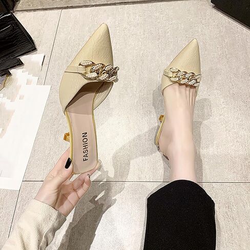 Women's Pointed Toe Kitten Heels Mule Sandals,Slip On Metal Decoration Mules Slides Backless Dress Sandals Sexy Party Pumps in Saudi Arabia