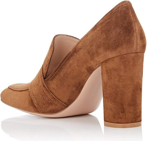 حذاء YDN نسائي بكعب عالٍ مكتنز ومقدمة مربعة بدون كعب سهل الارتداء للمكتب من الجلد السويدي مع إبزيم in Kuwait