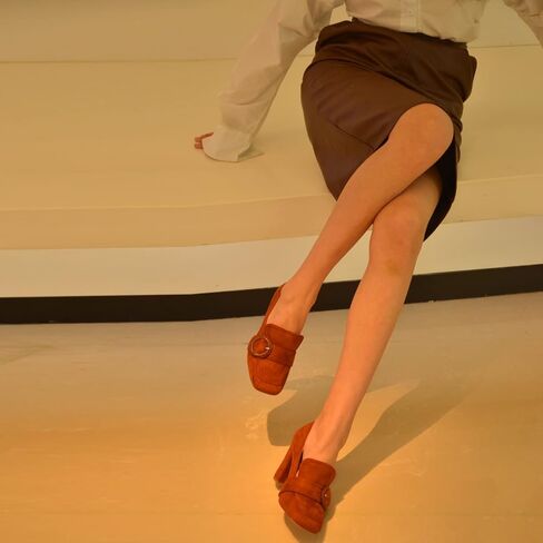 حذاء YDN نسائي بكعب عالٍ مكتنز ومقدمة مربعة بدون كعب سهل الارتداء للمكتب من الجلد السويدي مع إبزيم in Kuwait