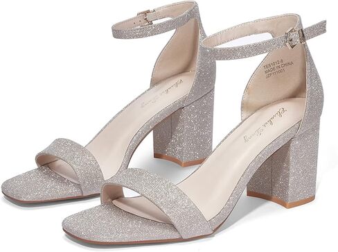 إليزابيت تانغ كعب أسود للنساء، 2.36 بوصة مفتوح عند أصابع القدم وشريط للكاحل وكعب مكتنز، صنادل فستان الحفلات، صنادل للعمل اليومي وحفلات الزفاف، صنادل بكعب ذهبي لامع مقاس 11 in Kuwait