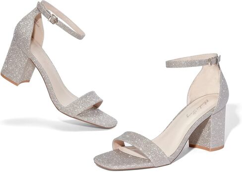 إليزابيت تانغ كعب أسود للنساء، 2.36 بوصة مفتوح عند أصابع القدم وشريط للكاحل وكعب مكتنز، صنادل فستان الحفلات، صنادل للعمل اليومي وحفلات الزفاف، صنادل بكعب ذهبي لامع مقاس 11 in Kuwait