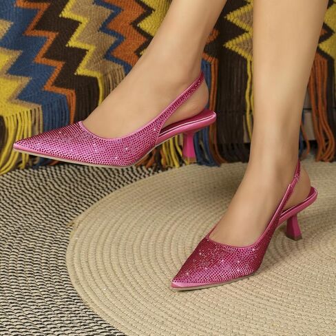 Getmorebeauty صنادل نسائية بكعب عالٍ بمقدمة مدببة وإبزيم مربع وأحجار الراين اللامعة وكعب خلفي أنيق أحذية فستان الزفاف in Kuwait