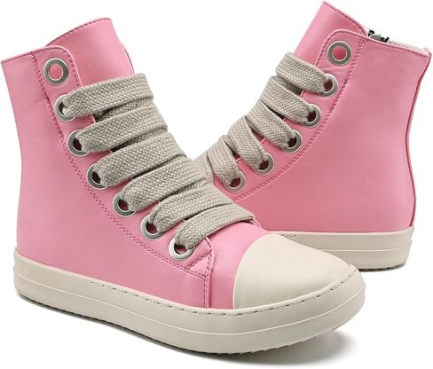 soofylia Women's High Top Sneakers PU Leather Lace Up Comfort Platform Walking Canvas Shoes with Zipper in Saudi Arabia