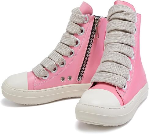 soofylia Women's High Top Sneakers PU Leather Lace Up Comfort Platform Walking Canvas Shoes with Zipper in Saudi Arabia