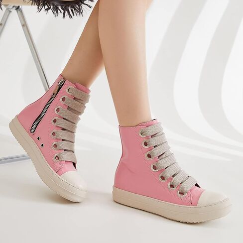 soofylia Women's High Top Sneakers PU Leather Lace Up Comfort Platform Walking Canvas Shoes with Zipper in Saudi Arabia