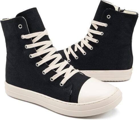 soofylia Women's High Top Sneakers PU Leather Lace Up Comfort Platform Walking Canvas Shoes with Zipper in Saudi Arabia