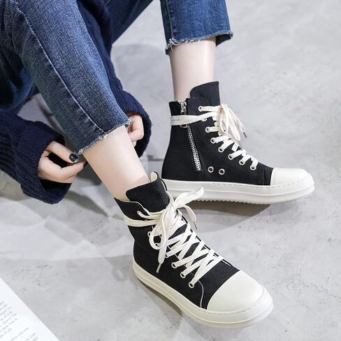 soofylia Women's High Top Sneakers PU Leather Lace Up Comfort Platform Walking Canvas Shoes with Zipper in Saudi Arabia