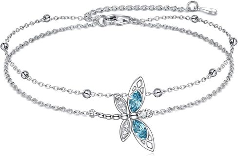 KQF Dragonfly Anklets for Women Sterling Silver Dragonfly Gifts Jewelry with Crystal Anniversary Birthday Christmas Holiday Gift in Kuwait