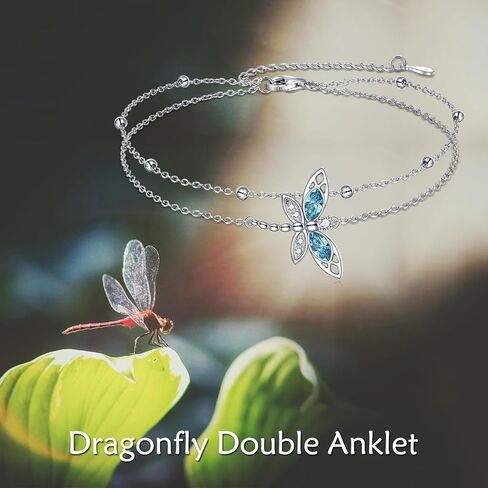 KQF Dragonfly Anklets for Women Sterling Silver Dragonfly Gifts Jewelry with Crystal Anniversary Birthday Christmas Holiday Gift in Kuwait