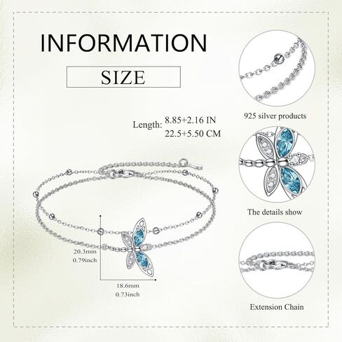 KQF Dragonfly Anklets for Women Sterling Silver Dragonfly Gifts Jewelry with Crystal Anniversary Birthday Christmas Holiday Gift in Kuwait