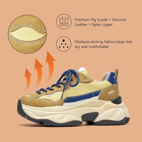 BEAU TODAY Womens Chunky Sneakers, Chunky Shoes for Women, Lace up Comfortable Fashion Dad Sneaker in Saudi Arabia