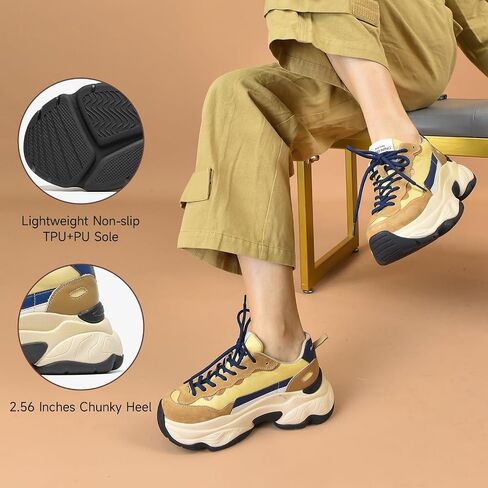 BEAU TODAY Womens Chunky Sneakers, Chunky Shoes for Women, Lace up Comfortable Fashion Dad Sneaker in Saudi Arabia
