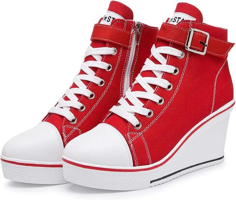 Mei MACLEOD Wedge Heel Sneaker for Women High Heel Sneaker Side Zipper/Lace Up Canvas Shoes for Ladies College Students in Saudi Arabia