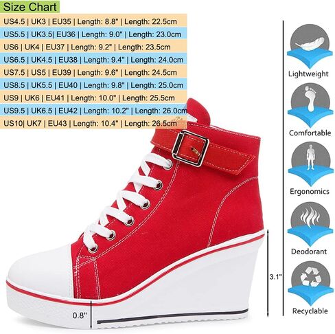 Mei MACLEOD Wedge Heel Sneaker for Women High Heel Sneaker Side Zipper/Lace Up Canvas Shoes for Ladies College Students in Saudi Arabia