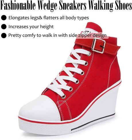 Mei MACLEOD Wedge Heel Sneaker for Women High Heel Sneaker Side Zipper/Lace Up Canvas Shoes for Ladies College Students in Saudi Arabia