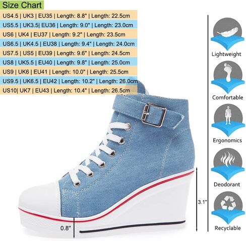 Mei MACLEOD Wedge Heel Sneaker for Women High Heel Sneaker Side Zipper/Lace Up Canvas Shoes for Ladies College Students in Saudi Arabia