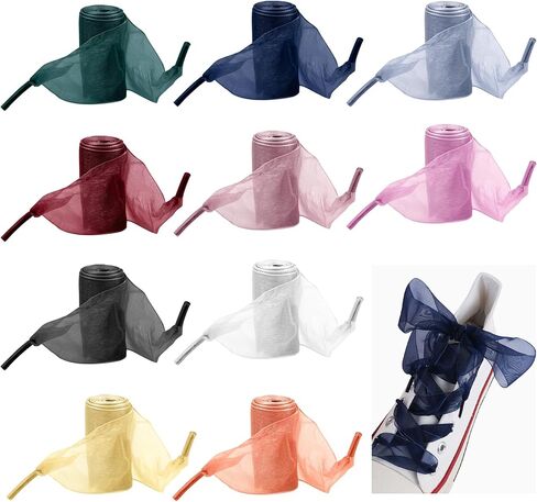 AUEAR, 10 Pairs Chiffon Shoelaces Fashion Ribbon Shoelaces Soft Shoestrings Snow Yarn Shoelace for Women Girls Lady Sneaker in Saudi Arabia