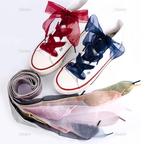 AUEAR, 10 Pairs Chiffon Shoelaces Fashion Ribbon Shoelaces Soft Shoestrings Snow Yarn Shoelace for Women Girls Lady Sneaker in Saudi Arabia