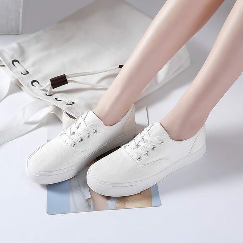 Waluzs White Canvas Sneakers for Women Casual Tennis Shoes Comfortable Fashion Sneakers Low Top Shoes in Saudi Arabia