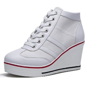 MEJORMEN Womens Platform Wedge Canvas Shoes High Top Lace Up+Side Zipper Fashion Sneakers Casual High Heel Walking Shoes