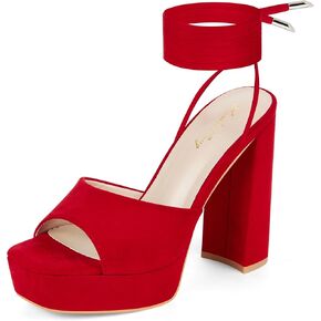 Elisabet Tang Women Strappy Heeled Sandals,4.7-Inch Lace Up Chunky Platform High Heels with Open Square Toes for Block Dressy Fashion Shoes at Prom