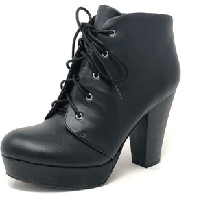 Soda AGENDA ~ Women Platform Round Toe High Block Heel Lace-up Fashion Ankle Boot w/Side Zipper