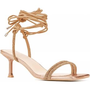 Coutgo Womens Strappy Lace Up Heels Sandals Square Toe Rhinestone Kitten Heel Sexy Party Wedding Dress Shoes