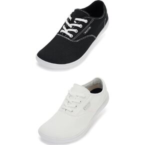 WHITIN Women's Canvas Minimalist Barefoot Shoes Size 9.5, Black and White