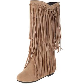 Classic Fringe Moccasin Boots Ankle High Women Low Heel