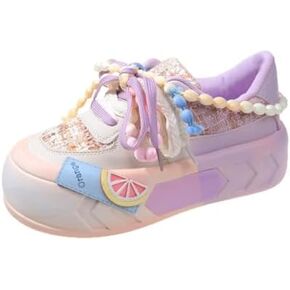 Women Kawaii Shoes Y2k Shoes Walking Sneakers Women Platform Chunky Cute Linen Thick Roundhead Rave Shoes Travel