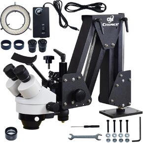 Jewelry Microscope, 7X-45X Inlaid Mirror Micro with Multi-Directional Spring Stand, 60 Ring Light Illuminator and Dimmer Switch for Diamond Setting Jewelry Engraving Fine Detail Project Check