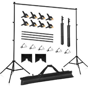Backdrop Stand 10x7ft Adjustable Photo Backdrop Stand Kit Photography Backdrops with 4 Crossbars, Photo Studio Adjustable Background Stand for Parties/Wedding