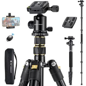 K&F Concept 72"/184cm Camera Tripod, Lightweight and Compact Travel Tripod with 360 Panorama Ball Head, Aluminum Camera Stand with Remote DSLR Camera Quick Release Plate for Travel and Work.