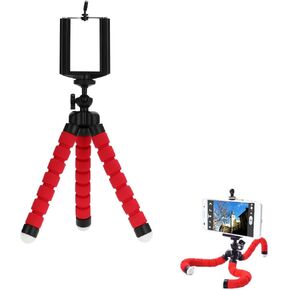 AKOAK Mini Camera Tripod, Portable and Flexible Tripod with Cell Phone Holder Clip, Standard 1/4 Screw Suited for General Camera and Adjustable Clip Suited for The Mobile Phone Under 6 Inch,Red