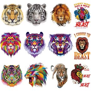 Iron On Decals for T-Shirts 5 Pcs Tiger Lion DIY Heat Transfer Thermal Stickers Animal Iron On Patches for Clothing Applique in Kuwait