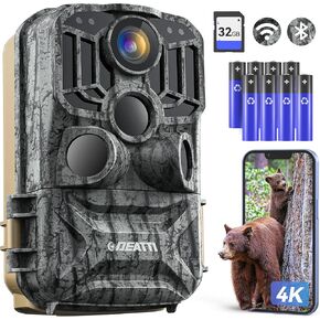 DEATTI Trail Camera WiFi 48MP 4K Game Camera with 8 Batteries & 32G SD Card,No Glow Night Vison Motion Activated Waterproof for Wildlife Deer Outdoor 0.1s Trigger Time