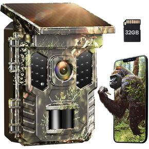 XTU Solar Trail Camera WiFi Bluetooth, 32MP 2.7K Game Camera with Night Vision Motion Activated 0.2s Trigger, IP66 Waterproof Wildlife Hunting Camera with 22pcs 850nm Low Glow Infrared LEDs Outdoor
