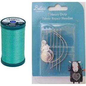 Coats Outdoor Living Thread, 200 Yards S971 Bundle with Bella's Crafts Assorted Heavy Duty Hand Needles 7 Count (Black)