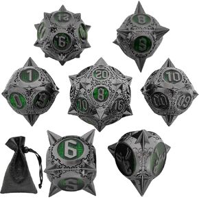 D&D DND Dice Set Metal Dungeons and Dragons Gift with Dice Bag Polyhedral Large RPG Dice Set for MTG Role Playing Pathfinder Rolling D and D Table Games D20 D12 D10 D8 D6 D4-Colorful Green