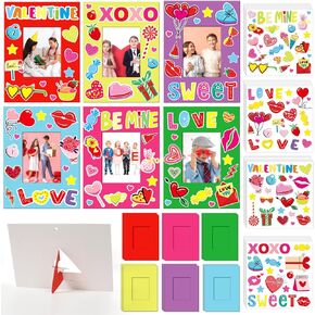 48 Pack Valentines Day Pink Picture Frame Craft Kits Valentines DIY Photo Frame Crafts for Kids with Easel Valentine 's Day Craft Arts for Fun Home Class Kindergarten Party Art Activity