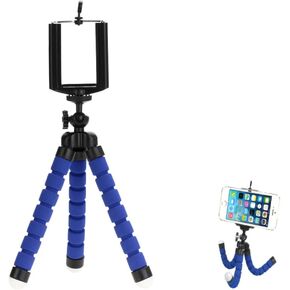 AKOAK Mini Camera Tripod, Portable and Flexible Tripod with Cell Phone Holder Clip, Standard 1/4 Screw Suited for General Camera and Adjustable Clip Suited for The Mobile Phone Under 6 Inch,Blue