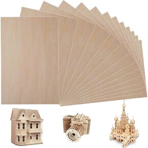 10 Pieces Basswood Sheet, 1/16 x 12 x 8 Inch Thin Plywood Wood Sheets for Crafts