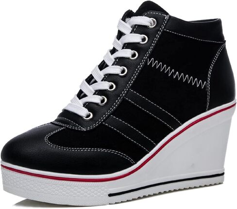 MEJORMEN Womens Platform Wedge Canvas Shoes High Top Lace Up+Side Zipper Fashion Sneakers Casual High Heel Walking Shoes in Saudi Arabia